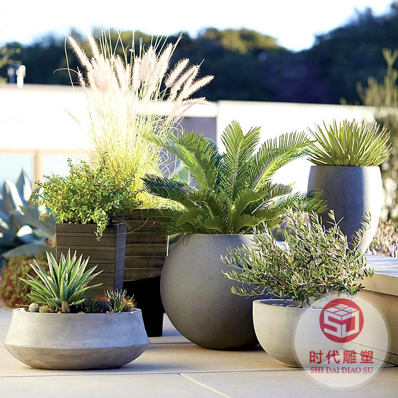 玻璃鋼花盆商場(chǎng)酒店景觀美陳花器戶外廣場(chǎng)落地大花盆組合擺件廠家