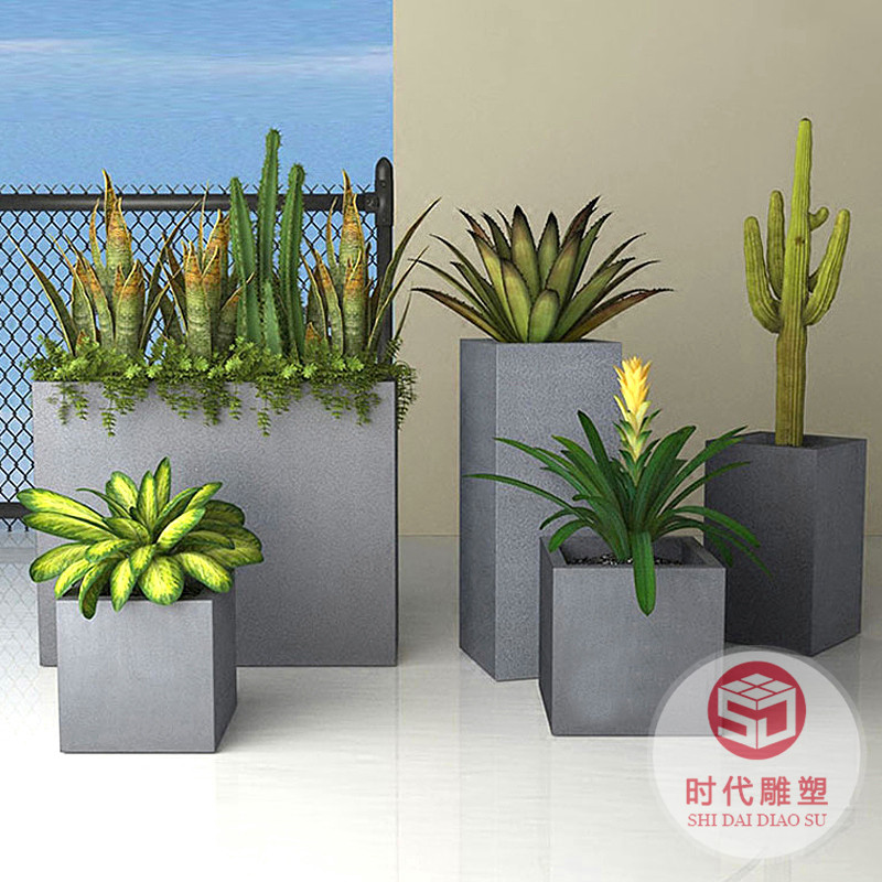 花器玻璃鋼長(zhǎng)方形花盆定制黑色商場(chǎng)美陳花箱組合隔斷花槽廣州樹(shù)池